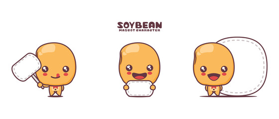 cute soybean cartoon mascot, with blank board banner