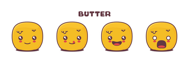 vector butter cartoon mascot, with different facial expressions