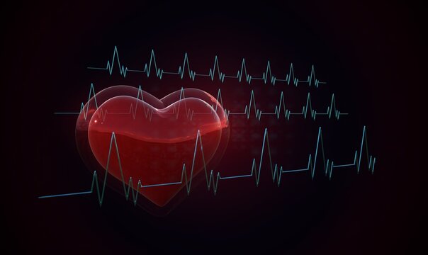 3d render of heart and cardiogram