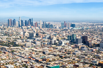 Downtown Los Angeles skyline city buildings cityscape aerial view photo in California United States