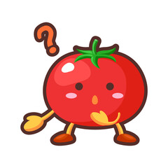 疑問に思うかわいいトマトのキャラクターのイラスト