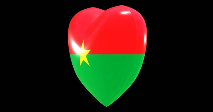 Flag of Burkina Faso on turning Heart 3D Loop Animation with Alpha Channel 4K UHD 60FPS