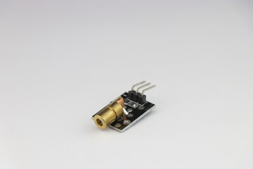 Laser diode module embedded on a mini circuit board isolated on white background
