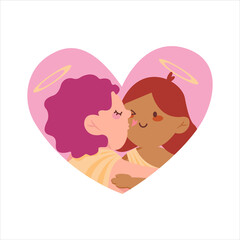 two cupids, angels, cartoons, valentine's day illustration