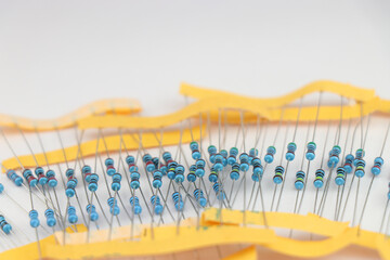 Mix fusible resistor packs laid flat isolated on white background, Resistors with various color...