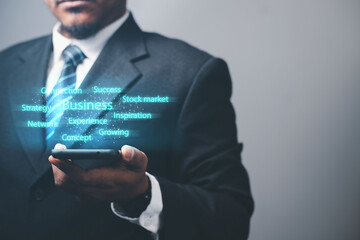 Concept of impression and experience of business customers through smartphones with positive messages about business ideas.
