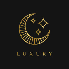 Moon and star luxury gold circle logo