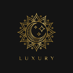 Luxury gold circle with moon and star element