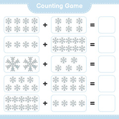 Counting game, count the number of Snowflake and write the result. Educational children game, printable worksheet, vector illustration