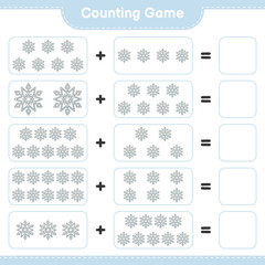 Counting game, count the number of Snowflake and write the result. Educational children game, printable worksheet, vector illustration
