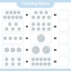Counting game, count the number of Snowflake and write the result. Educational children game, printable worksheet, vector illustration