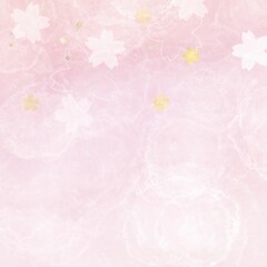 春のかわいい和風正方形バナー）桜の花柄・ピンク　金色の紙吹雪　ナチュラル　テキストスペース　和紙
