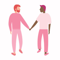 happy gay couple in casual clothes, valentine's day greeting card, love