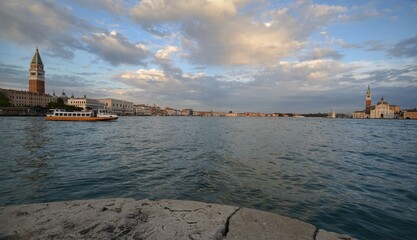panoramic view of the Venezia town from Punta della Dogana with st Mark's tower and St George island on the background 
