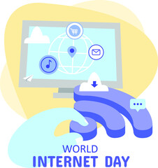 Illustration of computer and wifi in celebration of world internet day