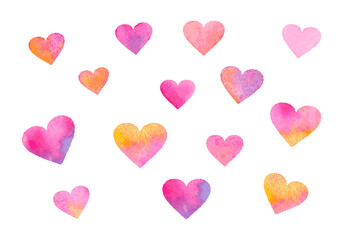 ハート型のイラスト　手描き水彩　ピンク系