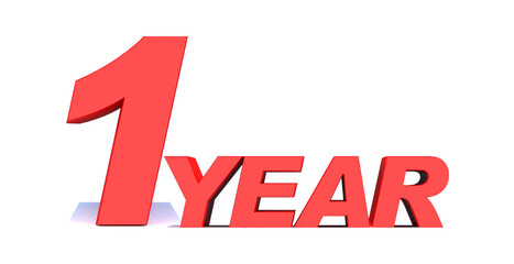 1 YEARS word on white background. 3d illustration