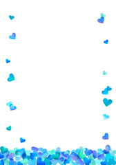 ハート型が敷き詰められた縦型フレーム　手描き水彩　ブルー系