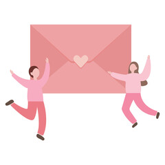 Happy Valentine's day. Concept of love. love letter, mail, happy couple, meeting, clipart