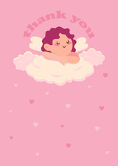 Valentine's day postcard.Happy Valentines day. Baby cupid with arrow. Festive valentine's day greeting card, thank you