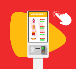 Self-ordering and self payment kiosk for fast food chains, restaurants and retailers. Floor standing
