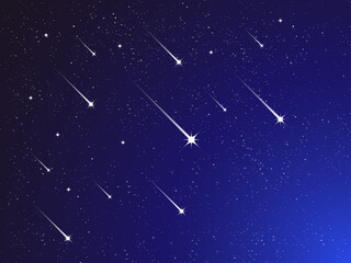 Obraz na płótnie Canvas Shooting stars, light of falling of a meteorite in the galaxy. Vector illustration cosmos