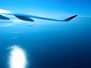 Fototapeta na wymiar 飛行機の窓から眺める東京湾