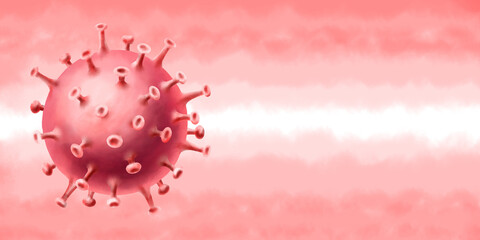 타이포그래피를 활용 가능한 템플릿 공간을 가진 코로나바이러스 질병과 대유행 팬데믹 COVID-19 세포 그림 일러스트레이션. Illustration of coronavirus diseases and pandemic pandemic COVID-19 cells with template space that can utilize typography.