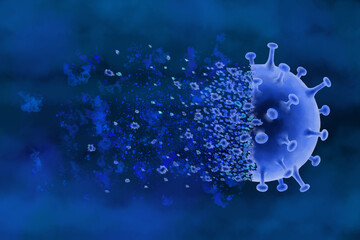 타이포그래피를 활용 가능한 템플릿 공간을 가진 코로나바이러스 질병과 대유행 팬데믹 COVID-19 세포 그림 일러스트레이션. Illustration of coronavirus diseases and pandemic pandemic COVID-19 cells with template space that can utilize typography.