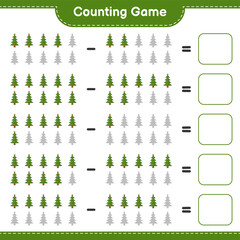 Counting game, count the number of Christmas Tree and write the result. Educational children game, printable worksheet, vector illustration