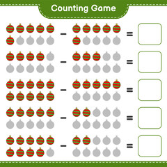 Counting game, count the number of Christmas Ball and write the result. Educational children game, printable worksheet, vector illustration