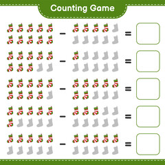Counting game, count the number of Christmas Sock and write the result. Educational children game, printable worksheet, vector illustration
