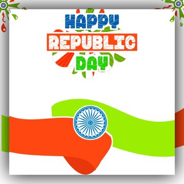 Illustration of happy republic day of india with tricolour flag inside a frame on white background suitable for poster, banner, background and print design. 26 january 