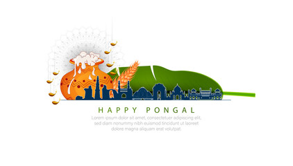 Fototapeta vector illustration of Happy Pongal Holiday of Tamil Nadu South India. obraz
