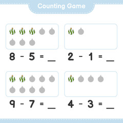 Counting game, count the number of Christmas Ball and write the result. Educational children game, printable worksheet, vector illustration