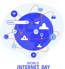 World internet day concept with various things related to the internet