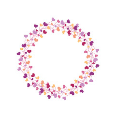 Hearts wreath. Valentines day design element isolated. Round hearts floral frame or vignette. Vector flat illustration