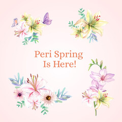Bouquet template with peri spring flower concept,watercolor style