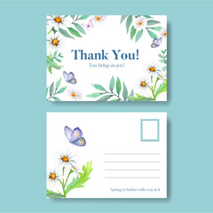 Postcard template with peri spring flower concept,watercolor style