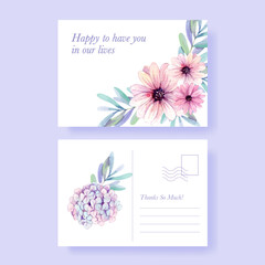 Postcard template with peri spring flower concept,watercolor style