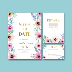 Wedding card template with peri spring flower concept,watercolor style