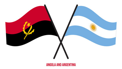 Angola and Argentina Flags Crossed And Waving Flat Style. Official Proportion. Correct Colors.