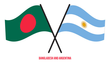 Bangladesh and Argentina Flags Crossed And Waving Flat Style. Official Proportion. Correct Colors.