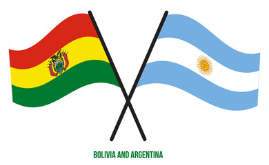 Bolivia and Argentina Flags Crossed And Waving Flat Style. Official Proportion. Correct Colors.