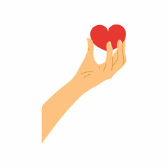 Vector illustration of hand holding a heart in cartoon hand drawn style. Concept of Valentine s Day, love, relationships.