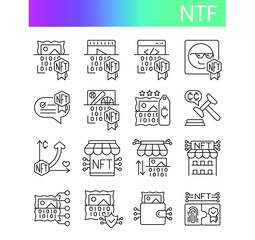 NFT line icons set for web design, templates and more