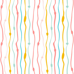 Stripe pastel pattern with polka dot texture. Simple wave geometric pattern in scandinavian style. Vector illustration of geometric background. Hand drawn minimalist stripes.