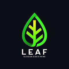 Gradient green leaf logo design in vector