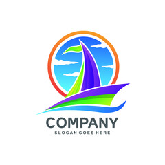 Fototapeta na wymiar Gradient sail boat logo design in vector