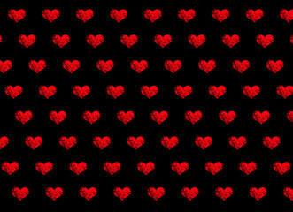 Fototapeta na wymiar red hearts on a black background, seamless print for paper and fabric